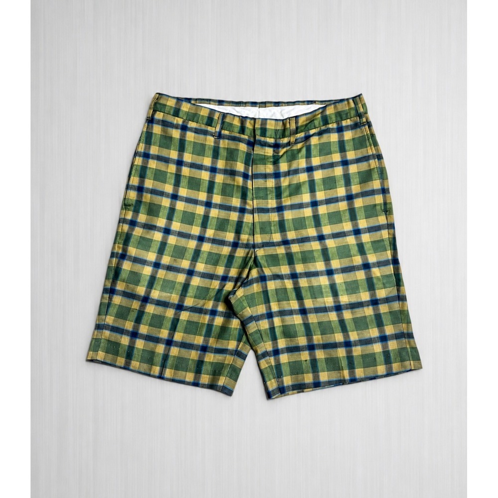 Vintage 70s Harris Slacks Shorts Mens 30x8 Blue Plaid Golf Eclectic Grandpa USA